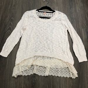 White/ivory lace trimmed sweater
